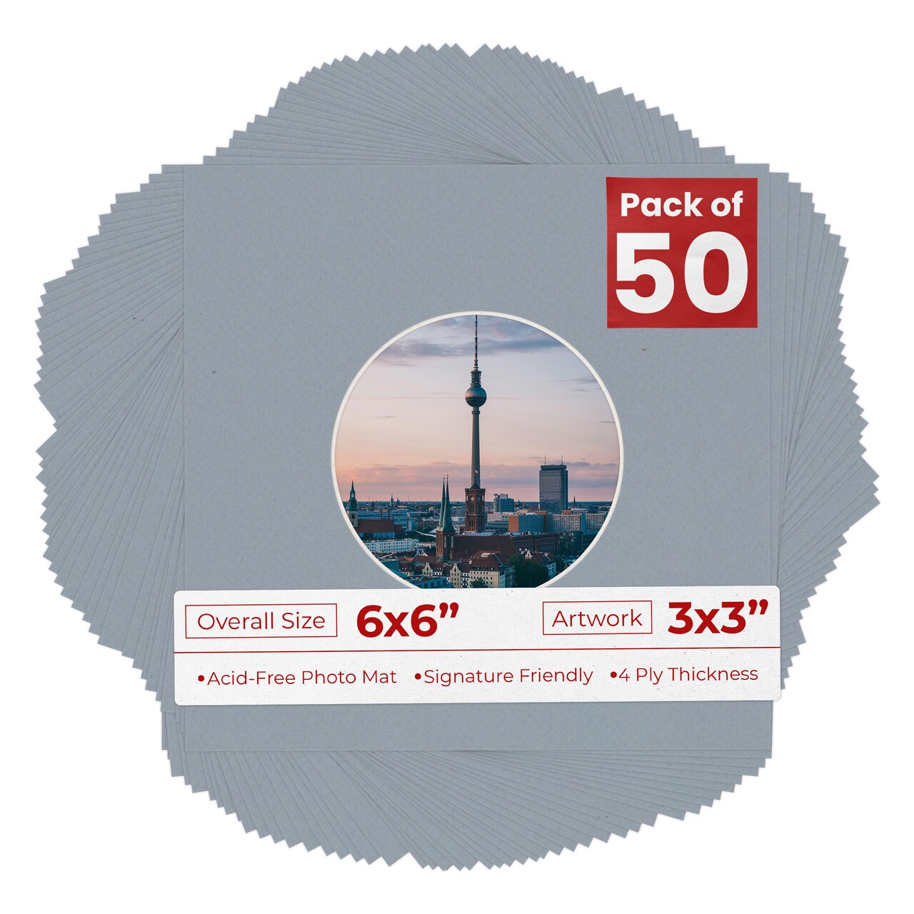 Harbor Gray Mat Board for 6x6 Frames - Circle Opening for 3x3 Photos